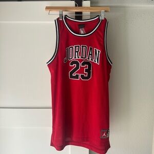 Jordan Red Mesh Basketball Jersey with Black Trim